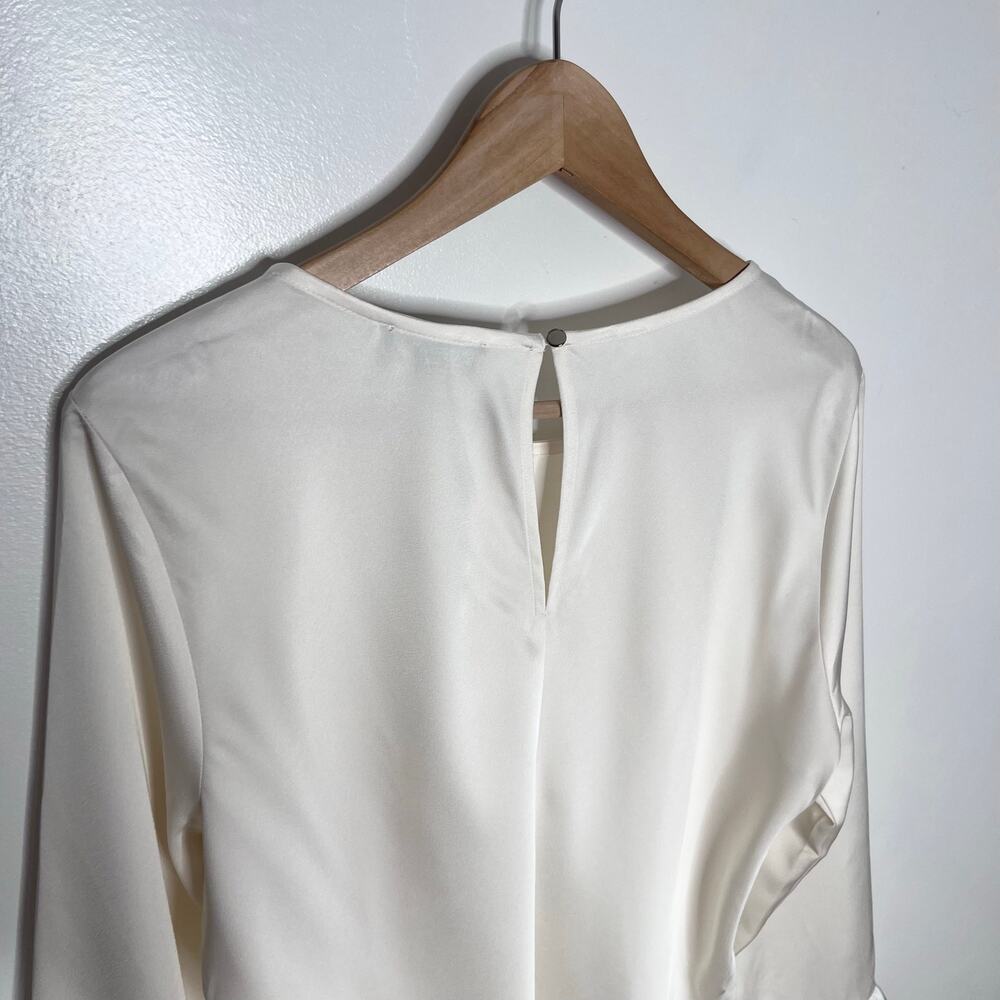 J Crew Womens Large Ivory Bell Sleeve Blouse Ruffle Cuff Keyhole Back Top - Picture 6 of 8